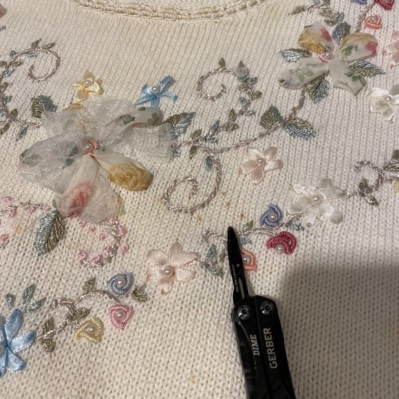 Vintage Collen's Collectables Women's Floral Knit Sweater W/ Shoulder Pads - L - Picture 8 of 12